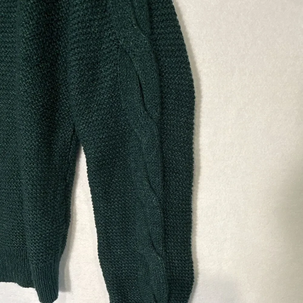J.CREW Forest Green SM Cable Knit Mock Neck Pullover Sweater $98 Raglan Stretch